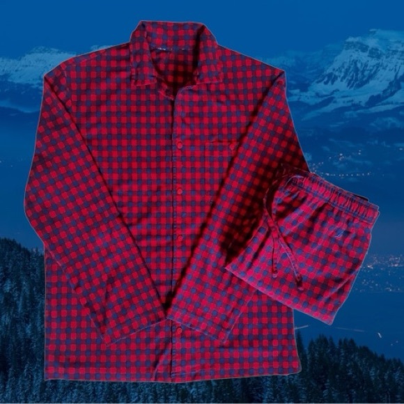 Nautica Men’s Flannel Red & Blue Plaid Pajama Set - Picture 1 of 7